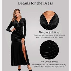 Nwt,Elegant Black Velvet Wrap Dress. Size L